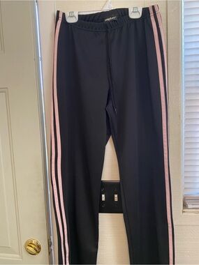 Black Joggers with Pink Side Stripes -size large juniors size small women’s